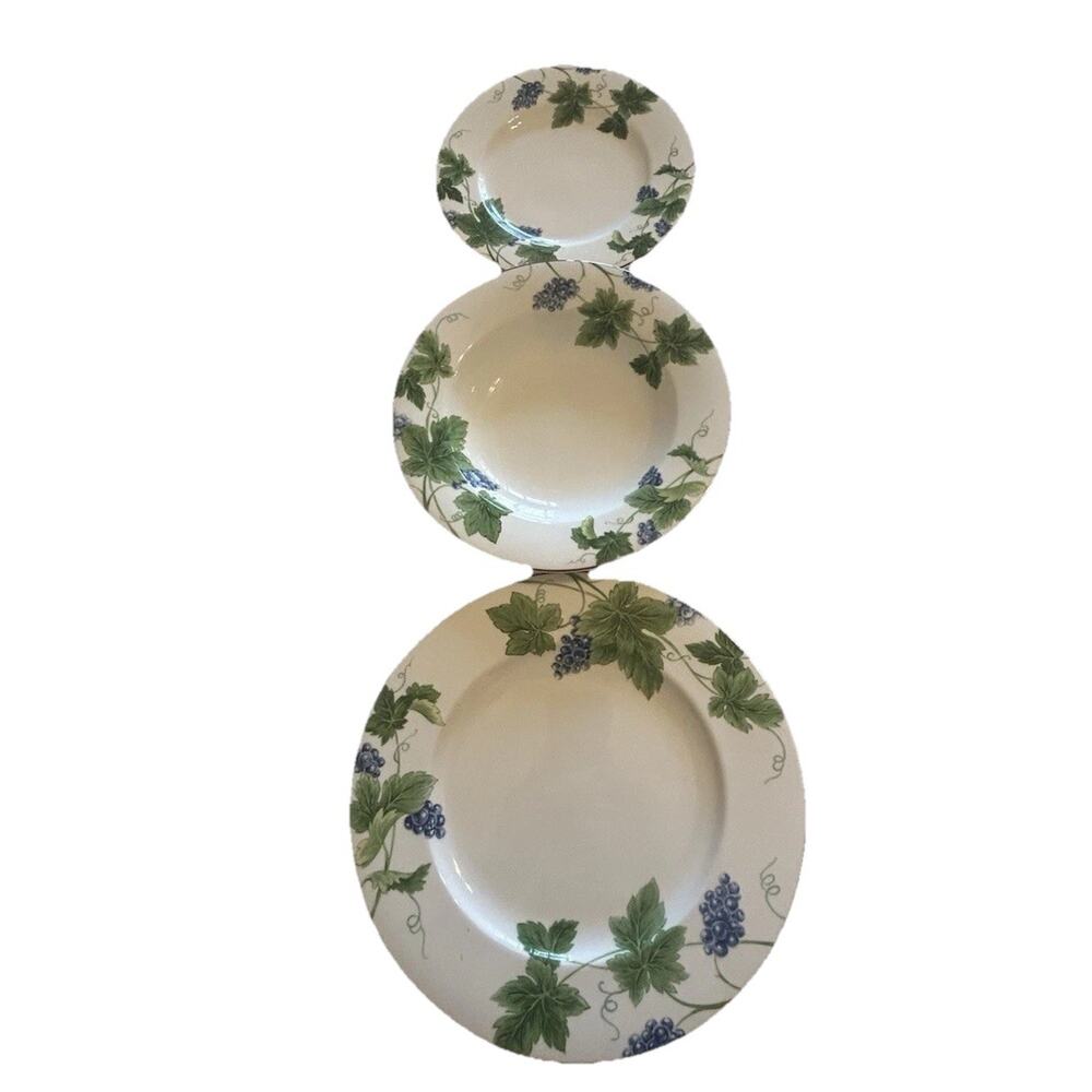 Mikasa Optima Vineyard Y4004 Grapes Set Of Dinner Plate Salad Plate Soup Bowl